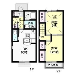 ハーベスト 2LDKの間取図画像