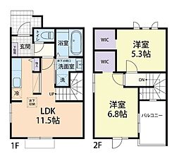 11/1(仮称)小山市喜沢テラスハウス A 2LDKの間取図画像