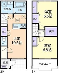 12/1(仮称)伊勢崎市三室町テラスハウス B 2LDKの間取図画像