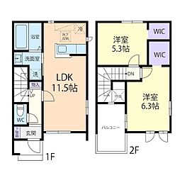 12/1(仮称)伊勢崎市三室町テラスハウス C 2LDKの間取図画像