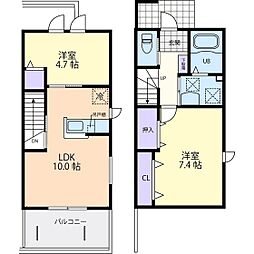 グランデール・フレB 2LDKの間取図画像