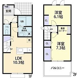 メゾンドシャルマン 2LDKの間取図画像