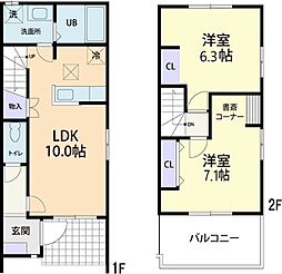 2/1(仮称)二本松市郭内二丁目テラスハウス 2LDKの間取図画像