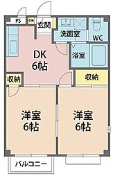 エステートEC3 M棟 1階2DKの間取り