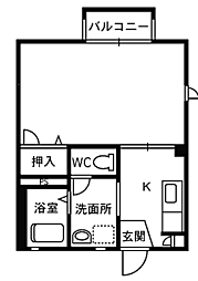 サンシティーD 1階1DKの間取り
