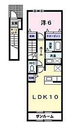 メゾン・アンジュ　II　Ｃ 2階1LDKの間取り