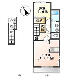 グランドゥール宮前 203 2階1LDKの間取り