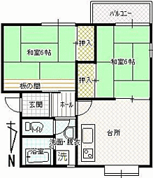 メゾン住吉 2DKの間取図画像