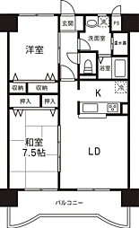 クリアスプリング中央2番館 1階2LDKの間取り