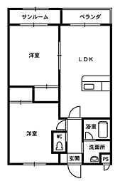 シャローム2 2LDKの間取図画像