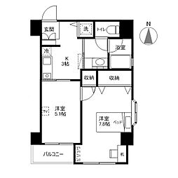 グランディオーゼナガノ 11階2Kの間取り