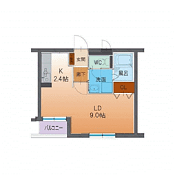 ハートフルアイランド 2階ワンルームの間取り