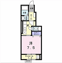 ティアモ 1階1Kの間取り