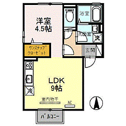 ロアジーナ　B棟 2階1LDKの間取り