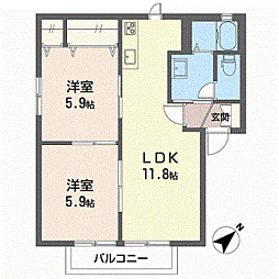 プリマヴェラB 2LDKの間取図画像