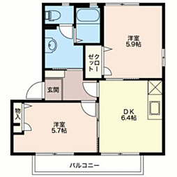 セレナーデB 2DKの間取図画像