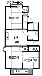 マリンスカイ本郷B棟 103 1階3DKの間取り