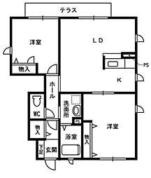 グランドゥールNB 2LDKの間取図画像