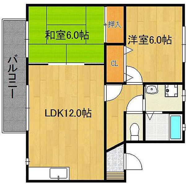 アミューズメント西町 207｜福岡県久留米市西町(賃貸アパート2LDK・2階・55.00㎡)の写真 その2