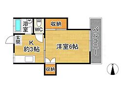 竜恵コーポ 2階1Kの間取り