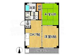 シャトレ太宰府I 2階2DKの間取り