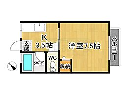 シティハイム水城コーポ 1階1Kの間取り