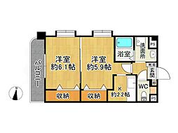 さくらマンション下大利 2Kの間取図画像