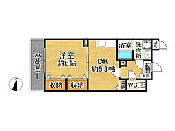 さくらマンション下大利 1DKの間取図画像