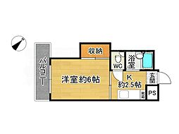 パシフィック紫 1Kの間取図画像