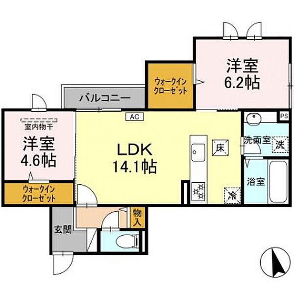 L’ESSOR西条 103号室｜広島県東広島市西条本町(賃貸アパート2LDK・1階・60.29㎡)の写真 その2