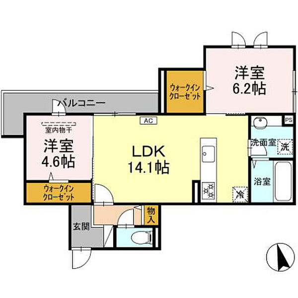 L’ESSOR西条 203号室｜広島県東広島市西条本町(賃貸アパート2LDK・2階・60.29㎡)の写真 その2