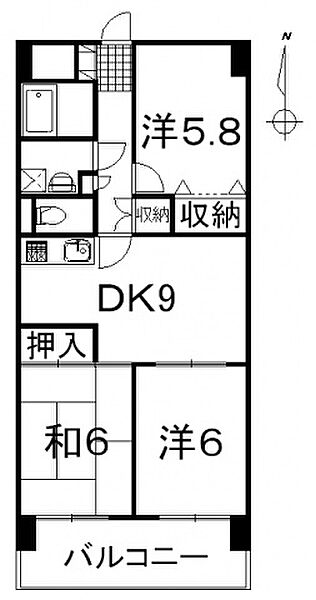 コージュＫ 302号室｜広島県東広島市西条岡町(賃貸マンション3DK・3階・60.50㎡)の写真 その2