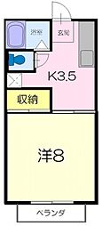 サンシャイン寺家B 1Kの間取図画像