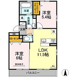 D-room花梨C 2LDKの間取図画像