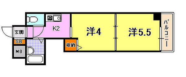 兵庫県神戸市中央区下山手通４丁目(賃貸マンション2K・3階・28.00㎡)の写真 その2