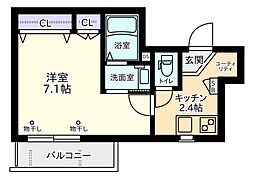 メープルハウス和泉 2階1Kの間取り