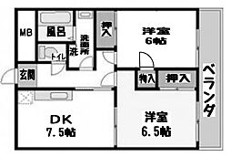グランドール太平 2DKの間取図画像