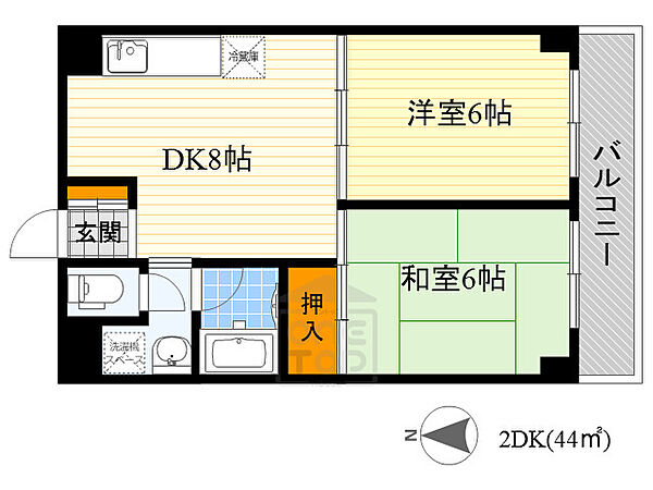 クリア緑地 ｜大阪府豊中市長興寺北３丁目(賃貸マンション2DK・3階・44.00㎡)の写真 その2