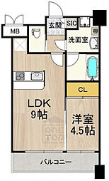 プレジオ緑地公園 12階1LDKの間取り