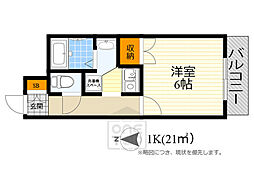 サンワード浜 1Kの間取図画像