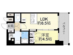 プレサンス新大阪ザ・シティ 1LDKの間取図画像