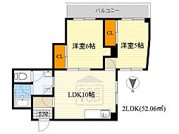 吉本マンション 2LDKの間取図画像