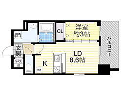 エスリード江坂アンムート 1LDKの間取図画像