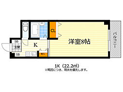 ベルビューレ千里山参番館 1Kの間取図画像