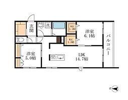 リバーウエスト南茨木 2LDKの間取図画像