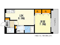 クリスタル上山手 1LDKの間取図画像