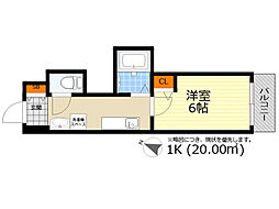 イーズ千里山 1Kの間取図画像