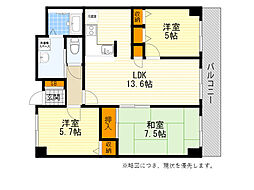 ハルフィー江坂 3LDKの間取図画像