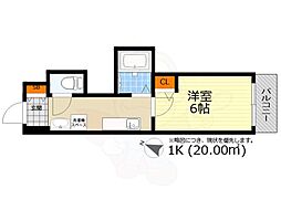 イーズ千里山 1Kの間取図画像