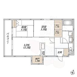 Garden crest箕面船場(BORIKIみのおせんば) 2SLDKの間取図画像